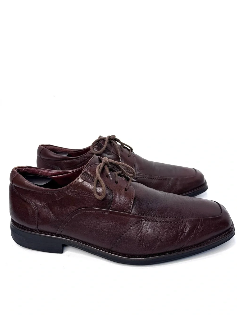 Johnston & Murphy Mens 12M Brown Leather Lace Up Bicycle Toe Dress Shoes Brazil